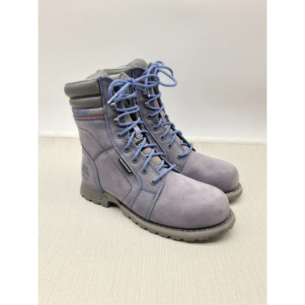 Cat Echo Size 9 Steel Toe Work Boots Waterproof Leather Frost Gray Blue Women